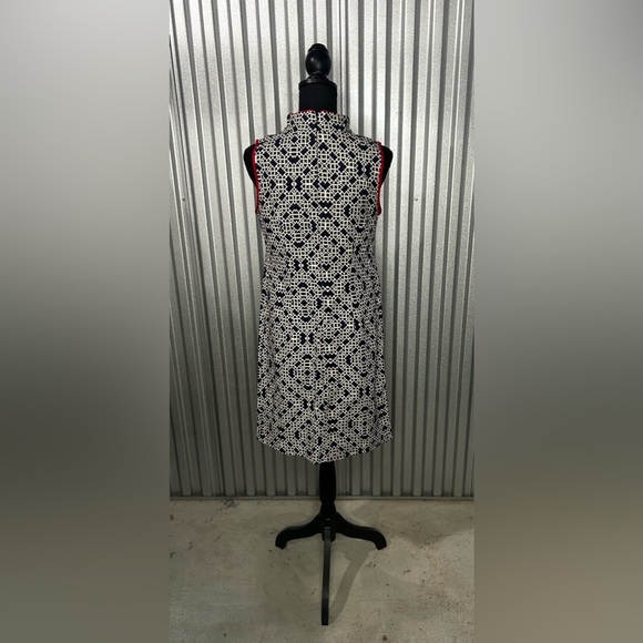 Women’s Eliza J Blue White Geometric Cotton Spandex Designer MIDI Dress Size 6 - Picture 2 of 4
